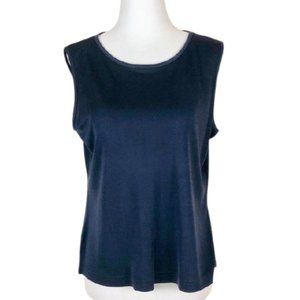 LIZ CLAIBORNE 100%Silk Navy Sleeveless Top PetiteS